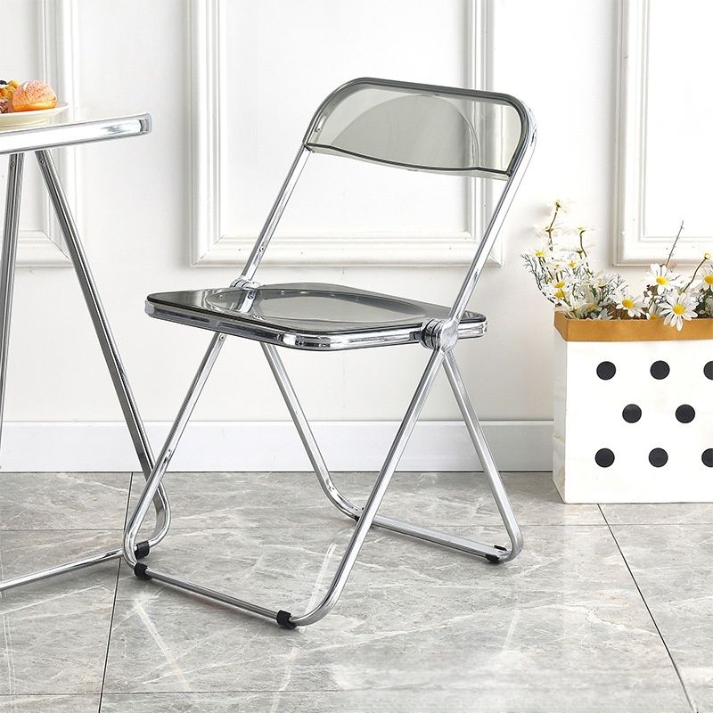 Home transparent folding chair fashionable acrylic crystal chair portable makeup chair ins style internet celebrity photo chair clothing store restaurant chairElectroplating-gray