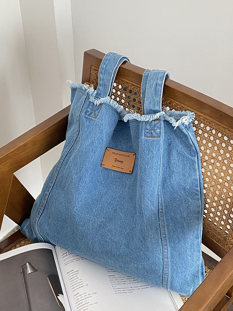 23030602 Women's Fashion Versatile Denim Shoulder Bag Simple Large Capacity Canvas Bag