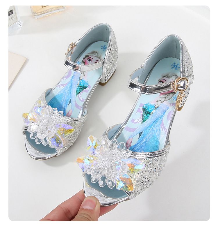 Dress Shoes Girls' High-Heeled Sandals Summer New Children's Crystal Shoes Children's Soft Soled Snow Princess Shoes