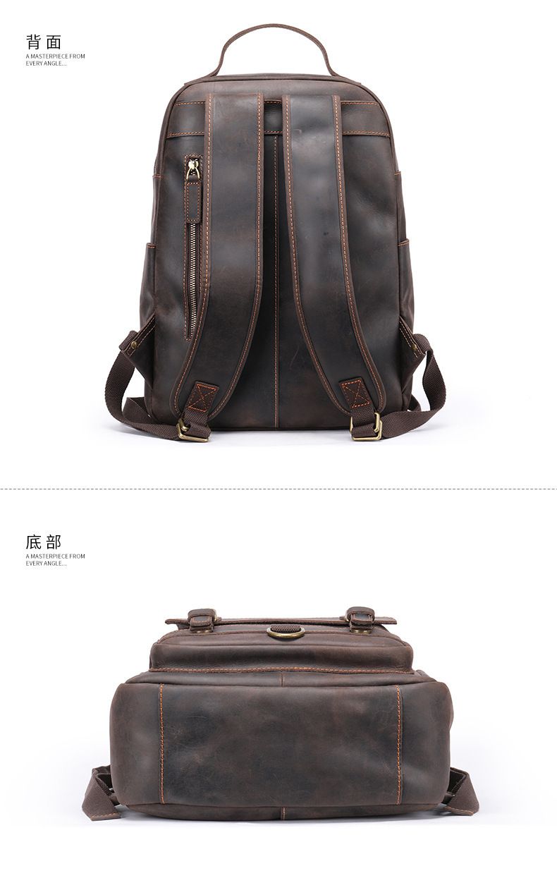 Head layer cowhide business commuting computer backpack, large capacity European and American retro backpack, cross-border crazy horse leather backpack