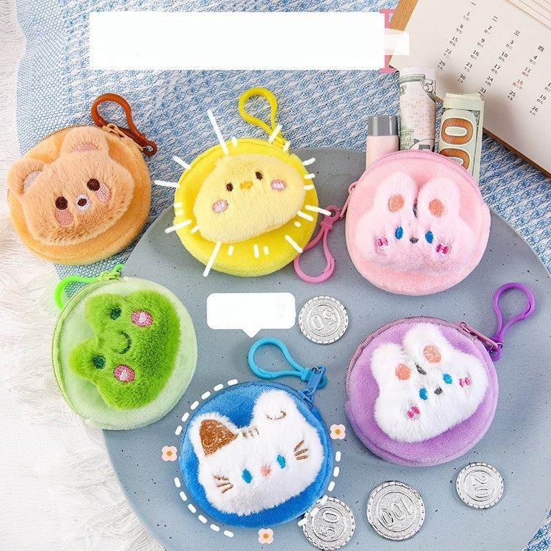 Cute Cartoon Plush Coin Purse for Students, Portable Mini Wallet for Girls, Small Storage Bag for Kids, Coin Pouch & Earphone Case

