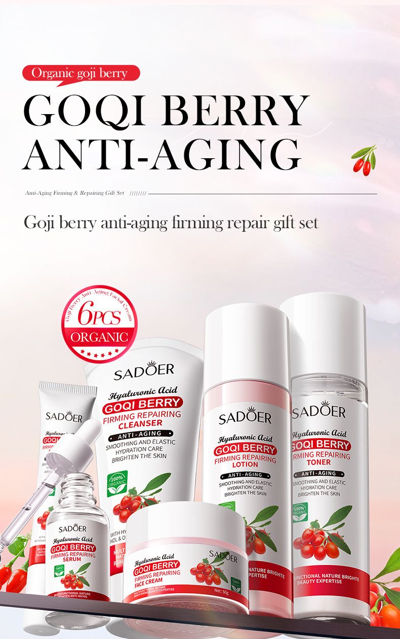 SADOER Goji Berry Anti Wrinkle, Firming and Repairing Set in English, Moisturizing Skincare Product Set