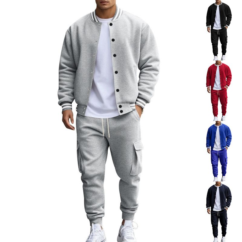 Autumn Winter American Standing Collar Baseball Jacket Long Pants Casual Jacket Men's Loose Sports Suit Men's Clothing Sets Two-Piece Outfits