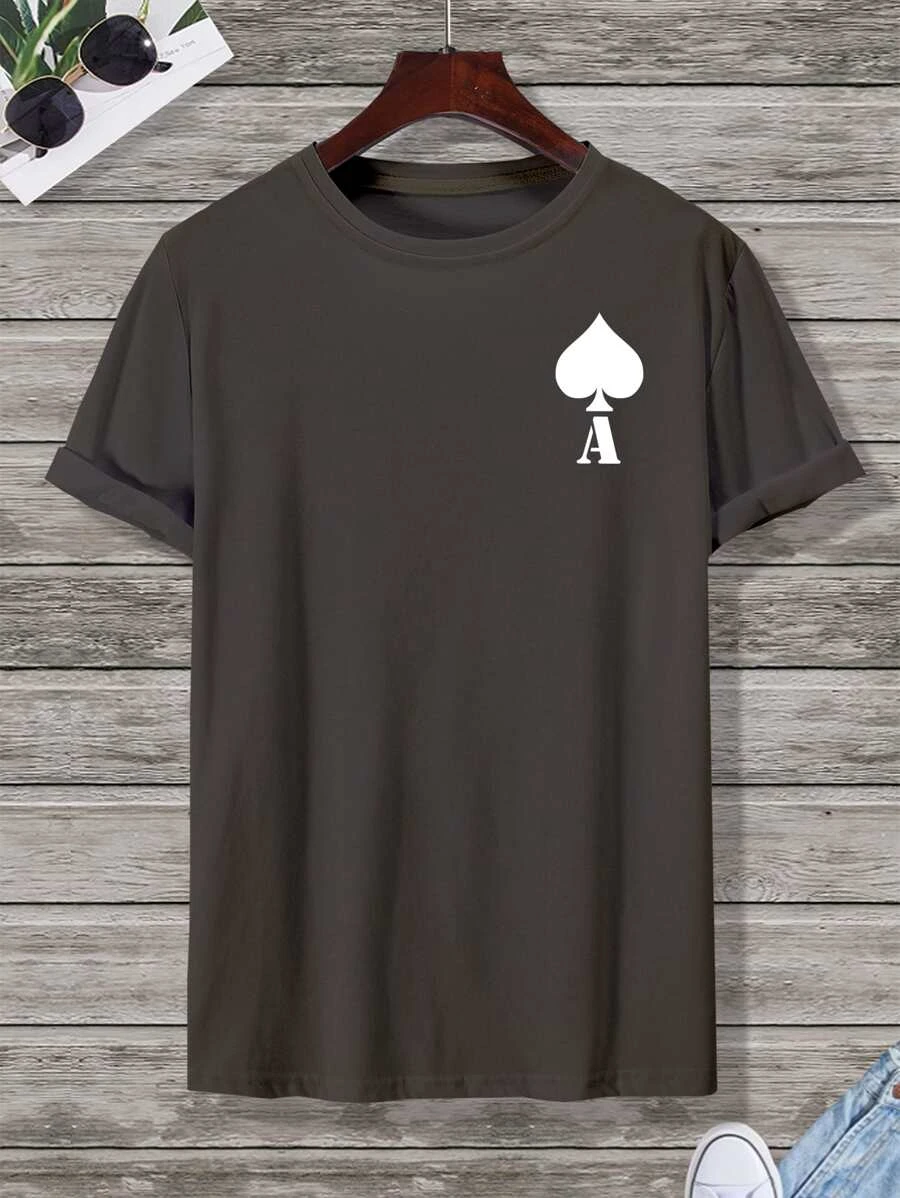 DX018# Men Playing Card Print Tee T-Shirt