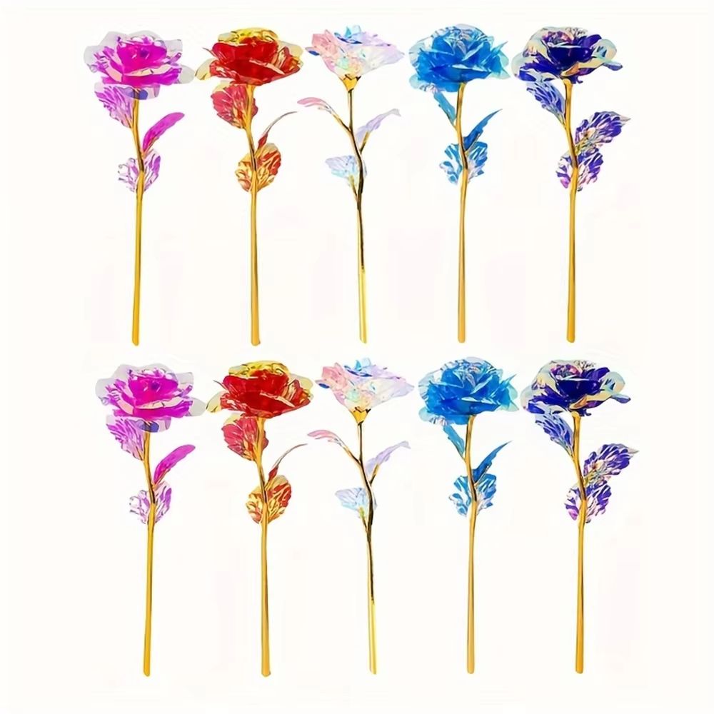 HOT Valentine's Day Creative Gift 24K Foil Plated Rose Gold Rose Last Forever Love Wedding Decor Lover Roses Creative Gift 10PCS