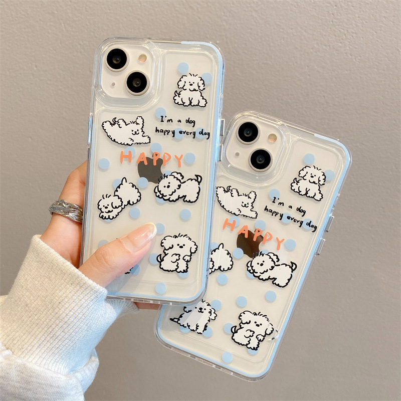 Cute Cartoon Curly Dog Prints Pattern Phone Case for iPhone 14Promax Shockproof  Phone Cover for Apple 14 iPhone13Pro/12 