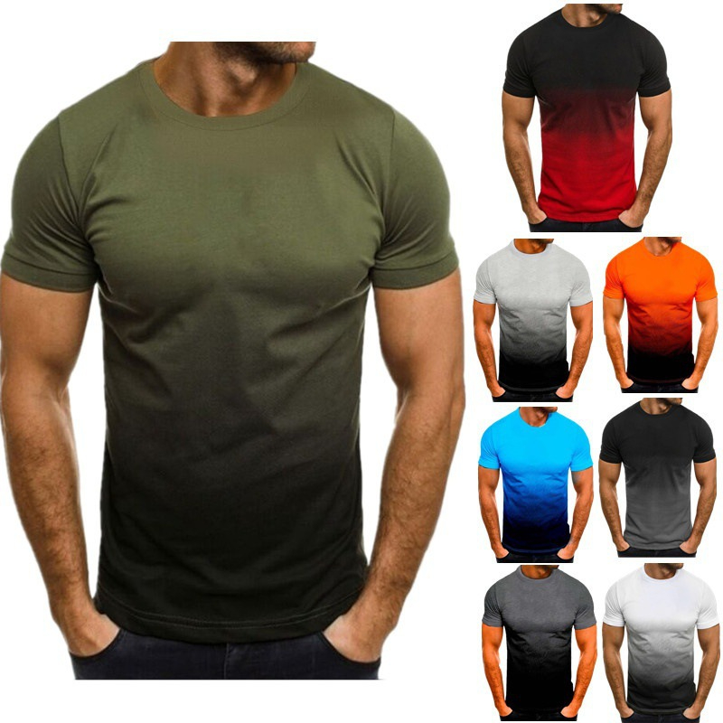 Men's Spring New Fashion Gradient Sports Short Sleeve Casual Round Neck T-Shirt