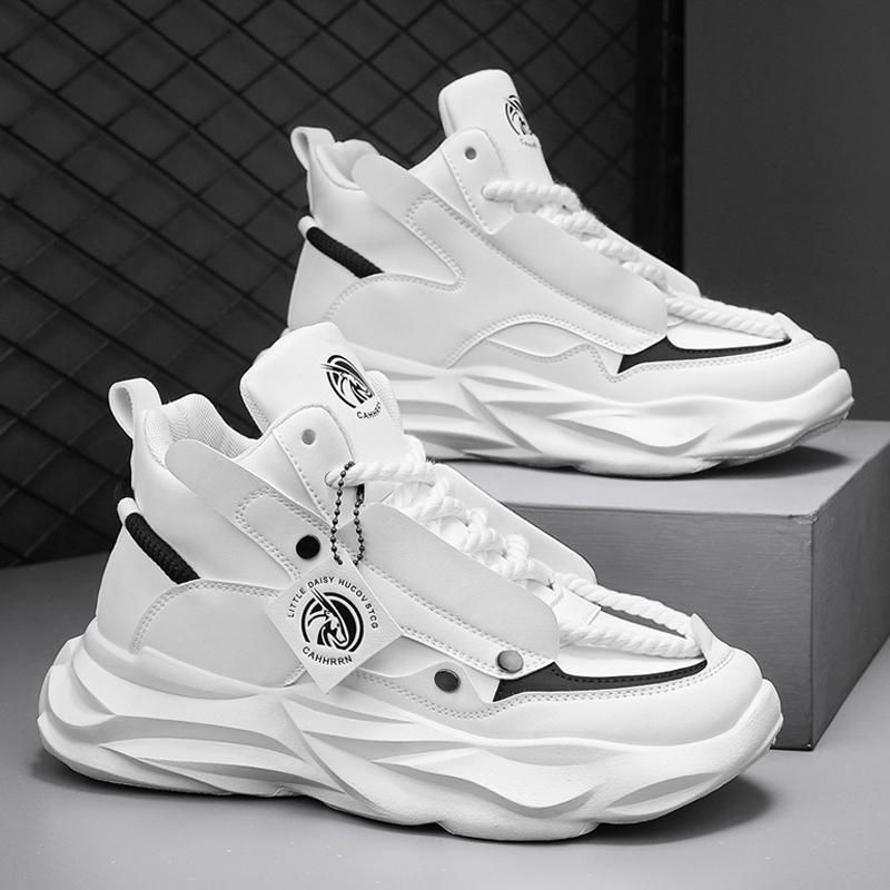 Men's High Top Dad Shoes 2025 A/W Korean Style White Sneakers Chunky Platform Height Increasing Casual Athletic Shoes