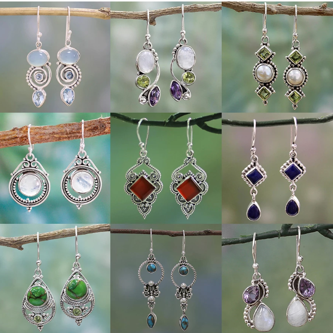 New Fashion Vintage Crystal Water Drop Earrings Ladies Silver Long Tassel Pendant Earrings Personality Jewelry Party Gift Gold Plated Geometric Rectangle Earrings Pattern Random Shipping