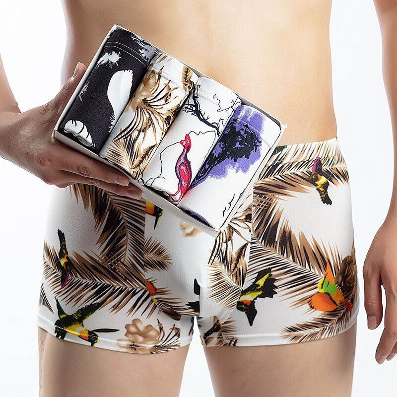 Fashion high quality breathable men's underwear hot seller printing Ice Silk boy's boxer briefs
