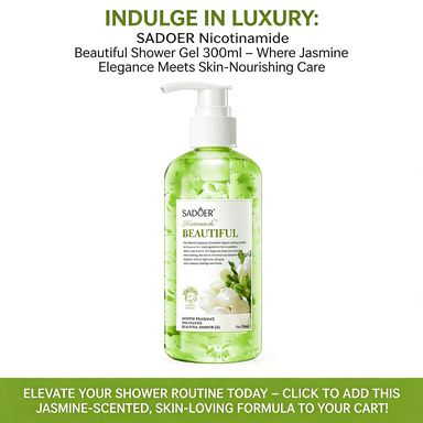 SADOER Jasmine Fragrance Niacinamide Shower Gel 300ml, Gentle Cleansing, Long-Lasting Floral Scent, Hydrating & Refreshing Body Wash for All Skin Types