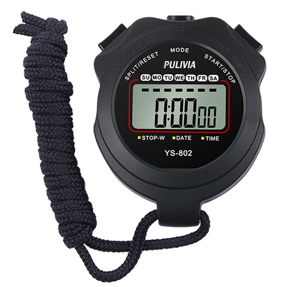 Stopwatch Timer Lap Split Digital Stopwatch with Clock Calendar Alarm, Large Display Stop Watch for Sports Kids Coaches Swimming Running