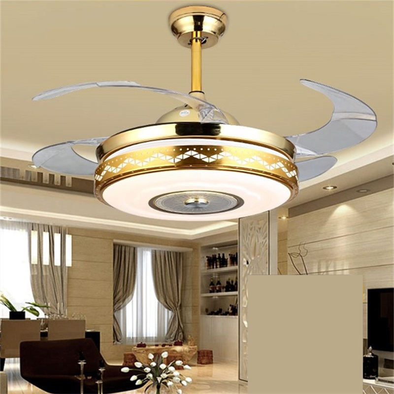 OUFULA Ceiling Fan Light Invisible Modern Luxury Gold Figure LED Lamp With Remote Control For Home Living Dining Room