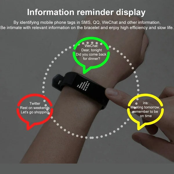 Smart Band Watch Color Screen Heart Rate Monitor Smart Bracelet Sports Fitness Tracker for IOS Android