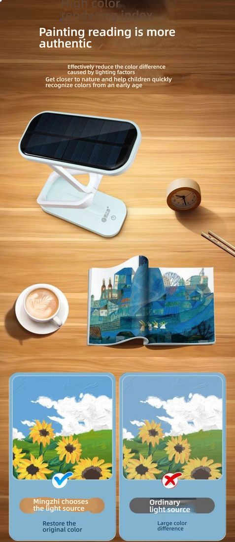Solar Folding Children's Eye Protection Learning Desk Lamp - LED Rechargeable, Dormitory Reading Light