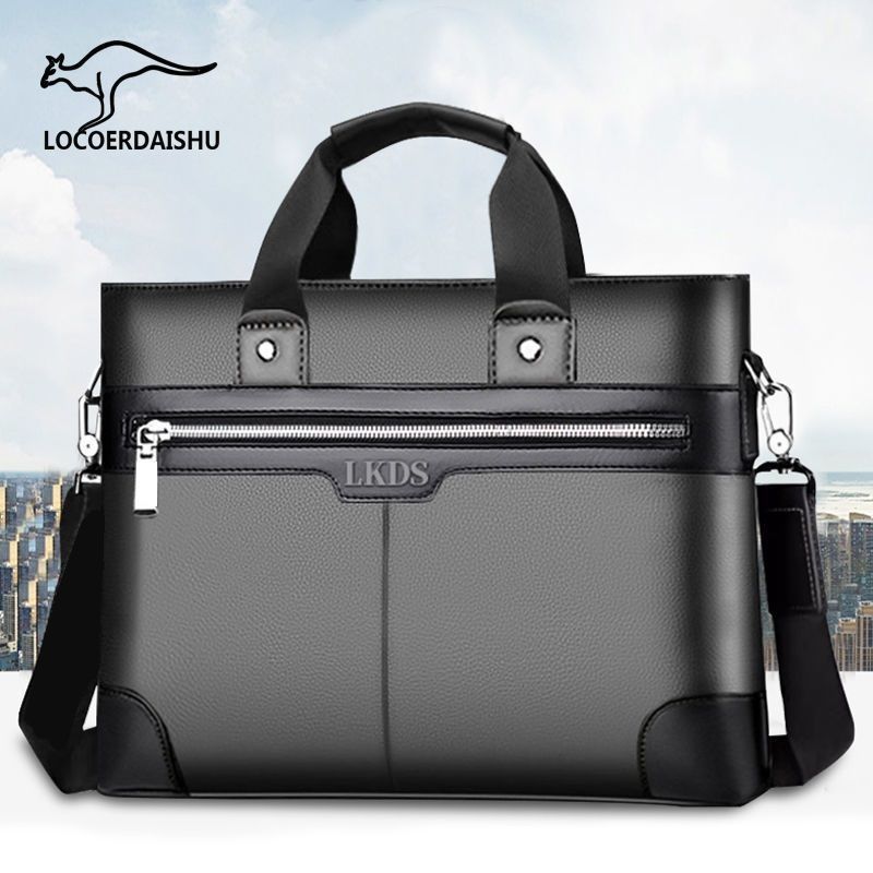 Men's Horizontal Business Briefcase Laptop Bag Portable Handbag Shoulder Crossbody Bag Large Capacity Waterproof Office Work Travel Document Bag