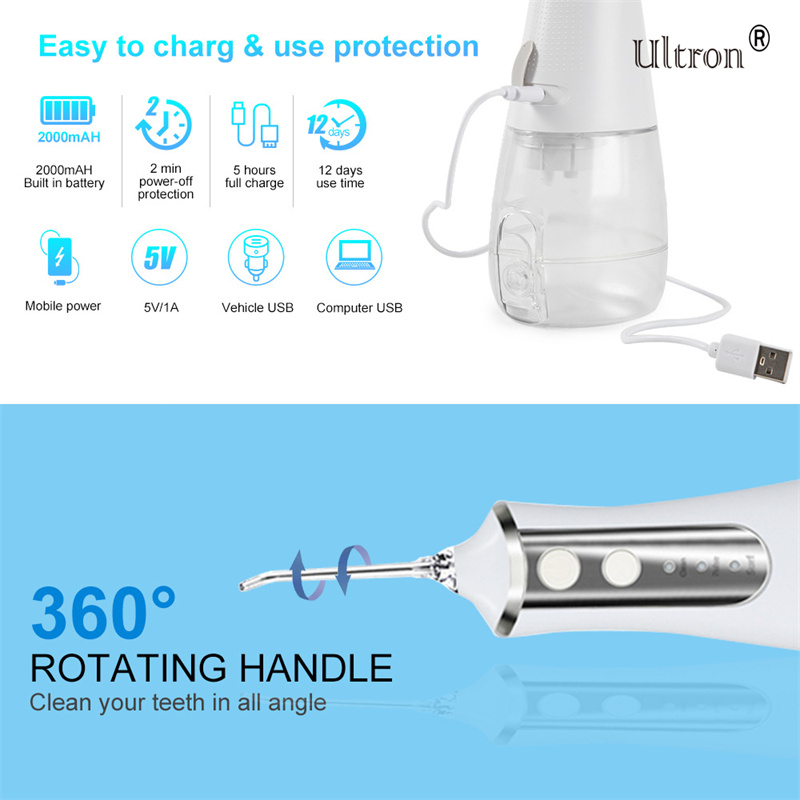 Ultron Portable Oral Irrigator Water Flosser Dental Water Jet Tools Pick Cleaning Teeth 300ML 5 Nozzles Mouth Washing Machine Floss