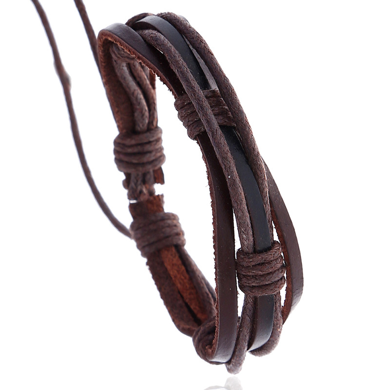 Mens Leather Bracelet Braided Brown Rustic Gift for Dad Fathers Day Cuff Wrist Band Rope Bracelet for Guys