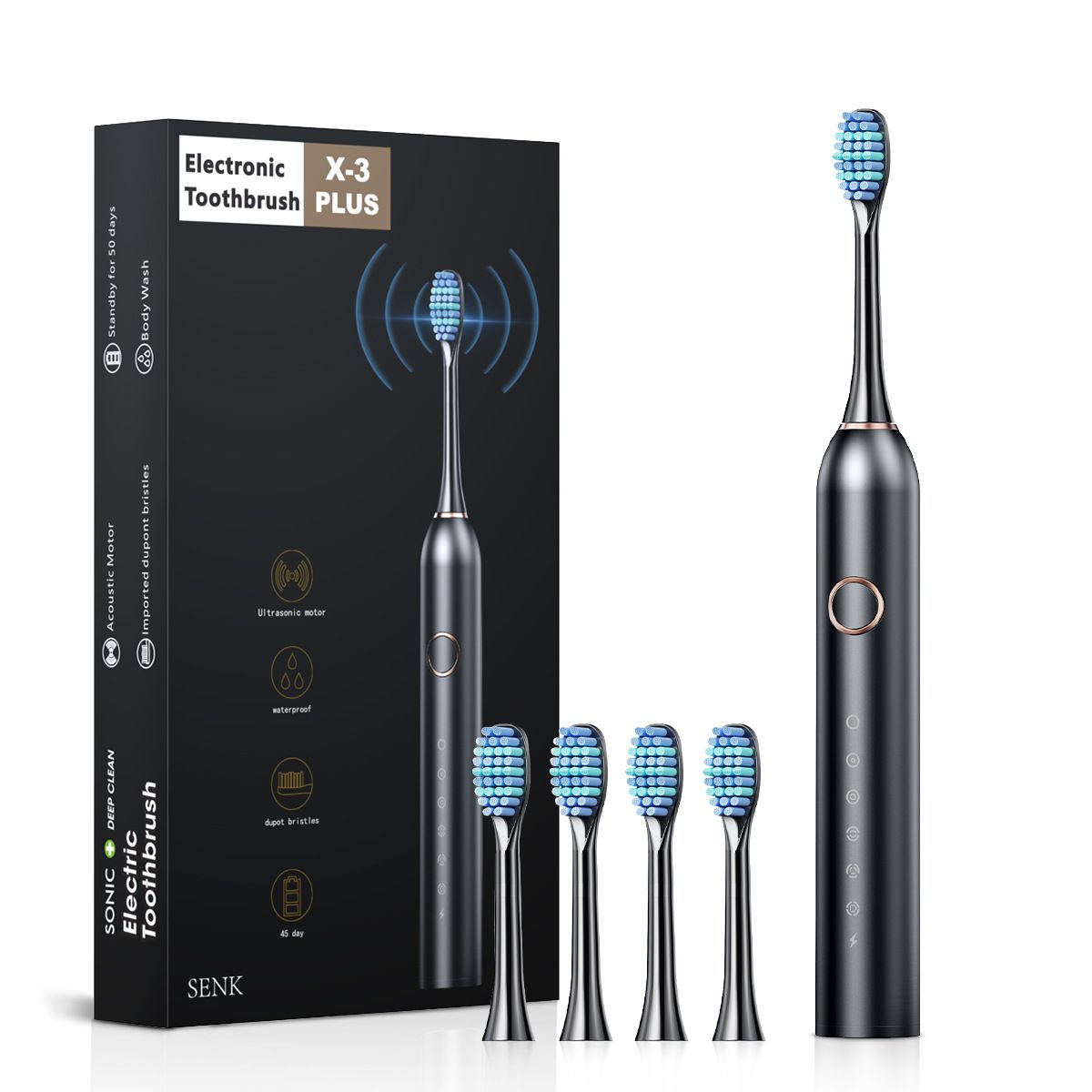 Electric Toothbrush Set, Comes with 4 Brush Heads & Travel Case,5 Modes with 2 Minutes Built in Smart Timer, One Charge for 30 Days, 42000 VPM Motor