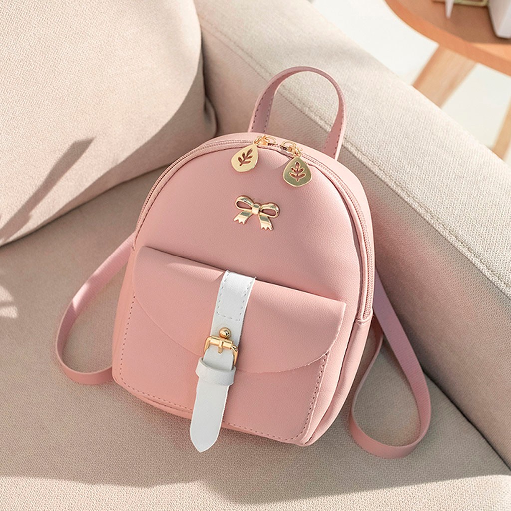 HWT05# Women's Mini Backpack Luxury PU Leather Kawaii Backpack Cute Graceful Bagpack Small School Bags for Girls Bow-knot Leaf Hollow