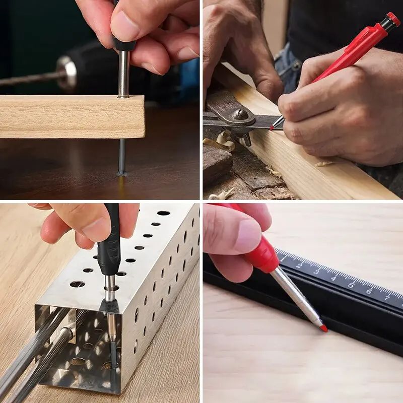 Carpenter Pencil Metal Long Head Deep Hole Professional Engineering Quick Drying Marker Graphite Woodworking Black Red Lineation
