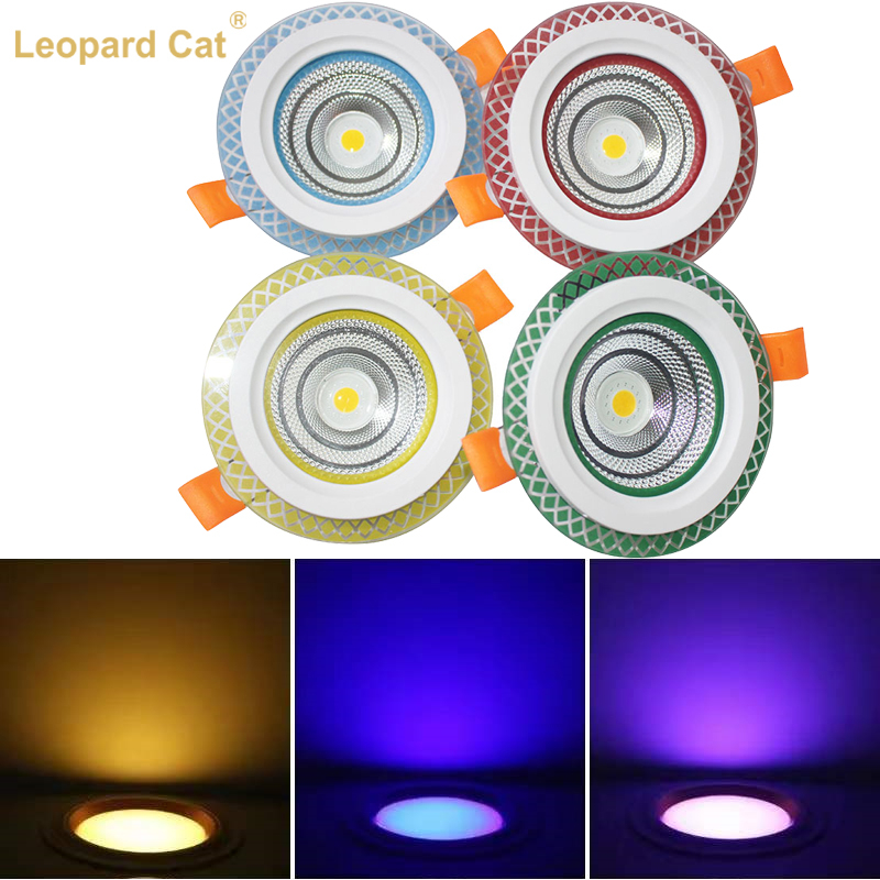 Leopard Cat 7W Downlight Warm white + blue light + purple lightRa=85 630Lm Tricolor Downlight  plastic embedded recessed led spotlight for home office led Downlight Ceiling Lights