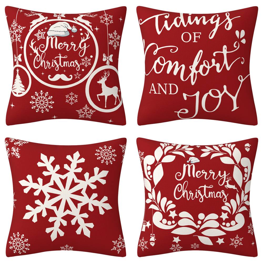 HOOM-08 Christmas Decorative Pillow Covers 45x45cm, Red Merry Christmas Snowflake Let it Snow Throw Pillowcover Christmas Pillowcase for Home Sofa Couch Bed Chair Car