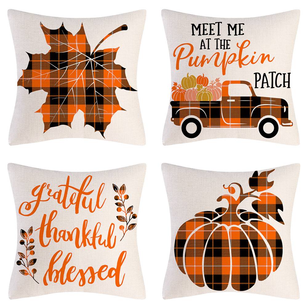 SXKI-74 Fall Pillow Covers, Fall Decor Buffalo Plaid Pumpkin Maple Leaves Acorn Truck Happy Fall Yall Outdoor Autumn Pillows Decorative Throw Pillows Farmhouse Decorations Autumn Cushion Case