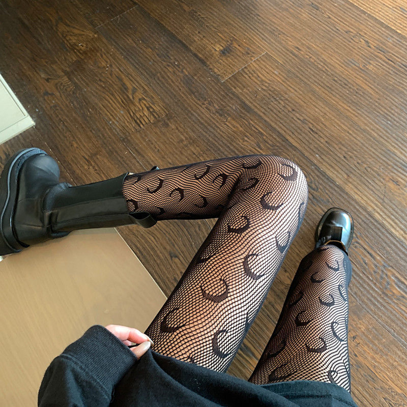 154845 France G symbol tights for women black and white letter design openwork tights gg tights gg pantyhose