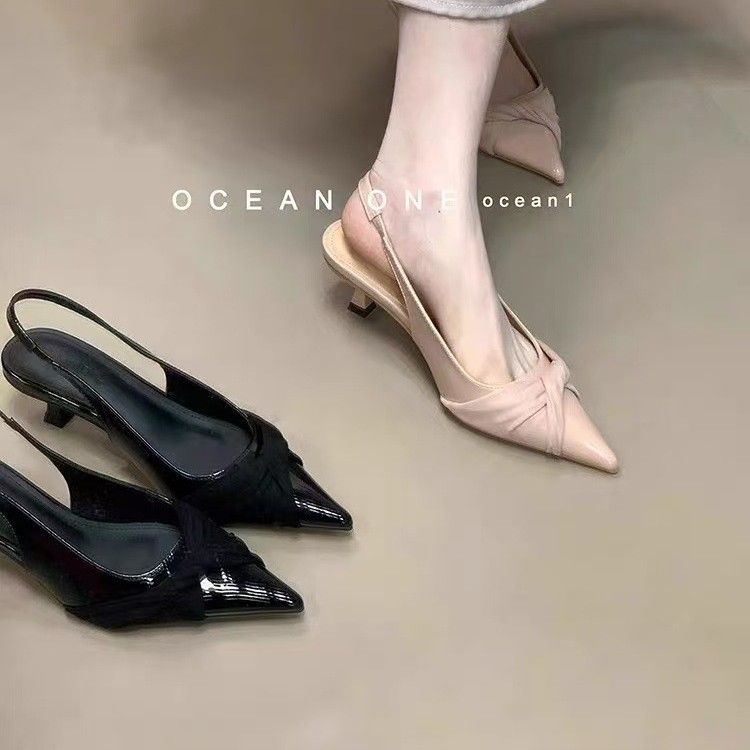 2026 Summer New Women French Elegant Sandals, Back Hollow Baotou Pointed Toe Thin High Heels, Mature Stylish Dress Matching Party Daily Ladies Shoes