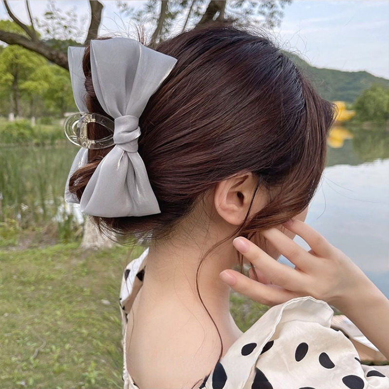 B-517 women's bow grab clip multifunctional solid color girl hairpin