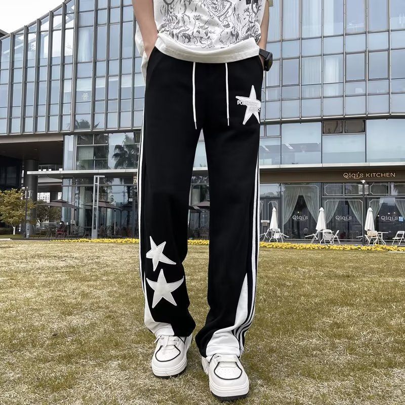 K102 Men's and Women's Spring Retro Five Pointed Star Embroidered Pants Straight Leg Casual Pants