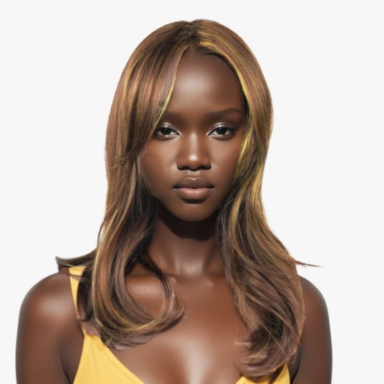Wig women's medium length, micro curly hair, chemical fiber pick dyeing, side parting, bangs, full head set CRRSHOP wigs length 19 inches 