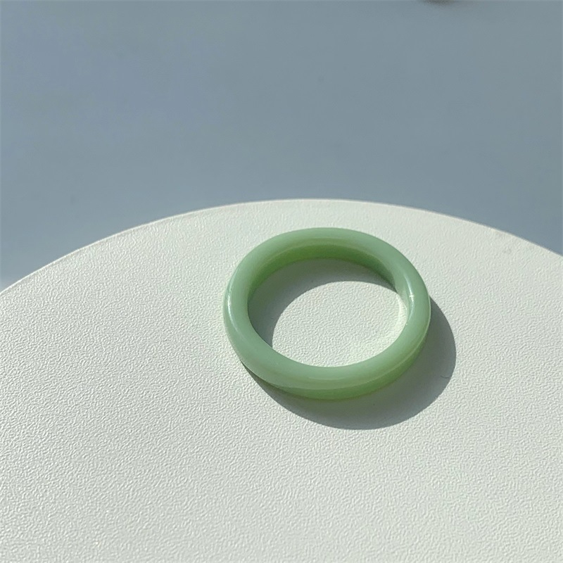 Korean retro two-color resin bear ring teenage green love finger ring ins wind 3 pieces set index finger ring
