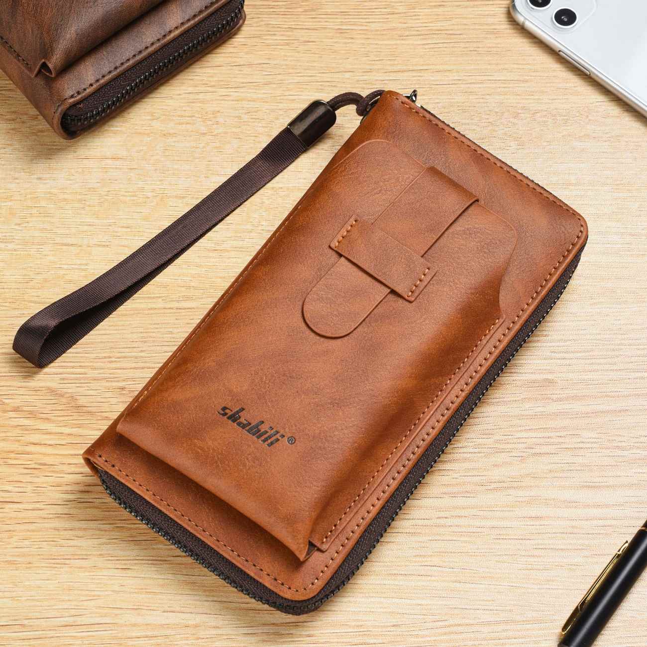 Men Trendy Long Soft Leather Wallet, Large‑Capacity Zipper Phone Purse with Multi‑Card Slots for Young Men