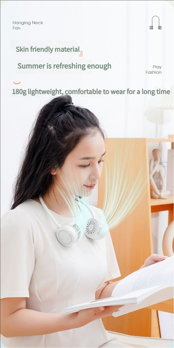 Portable neck fan, air conditioning fan, foldable neck fan, silent portable mini wearable battery powered USB charging 360 degree rotating fan