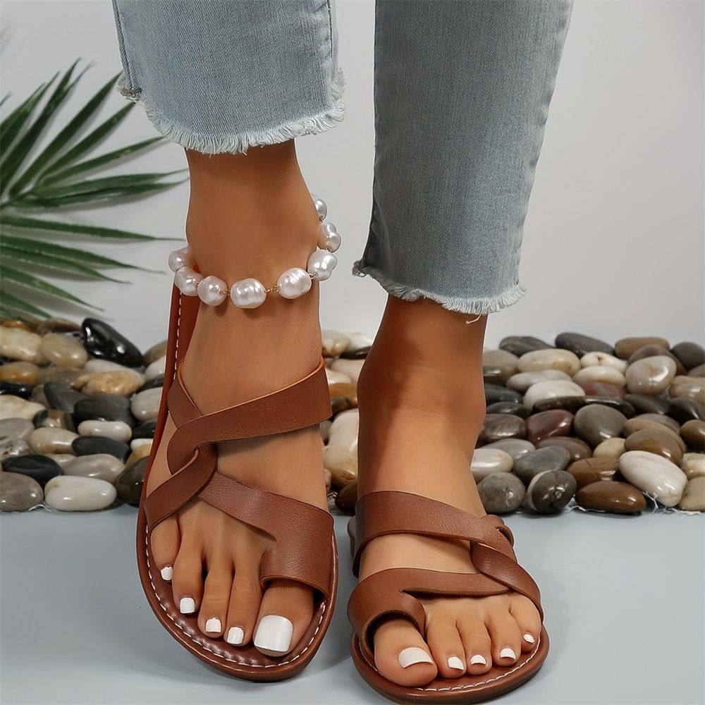 Europe and the United States large size retro flat set toe slippers women across the foreign wear a line with cross beach slippers 1124-1
