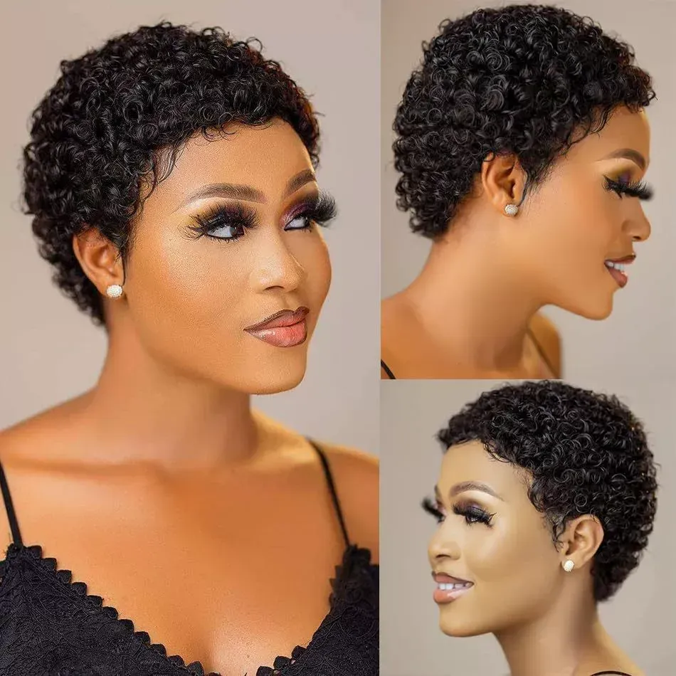 Curly Elf Short Hair Synthetic Wig Black Small Curl Fashion  New Product Curly Hair