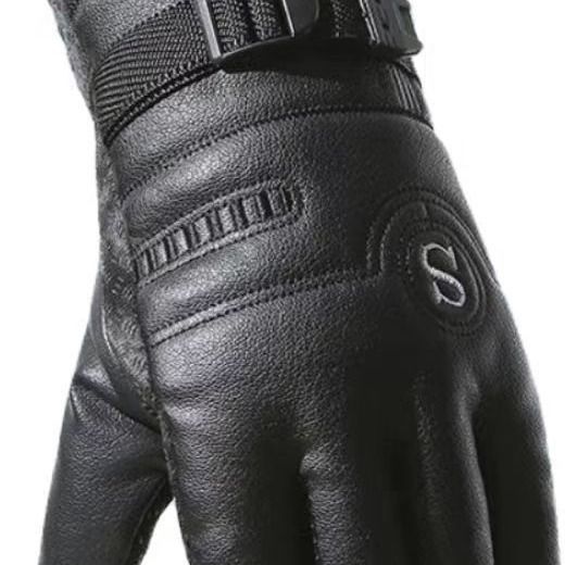 Men's riding gloves Warm waterproof windproof motorcycle riding PU cotton gloves