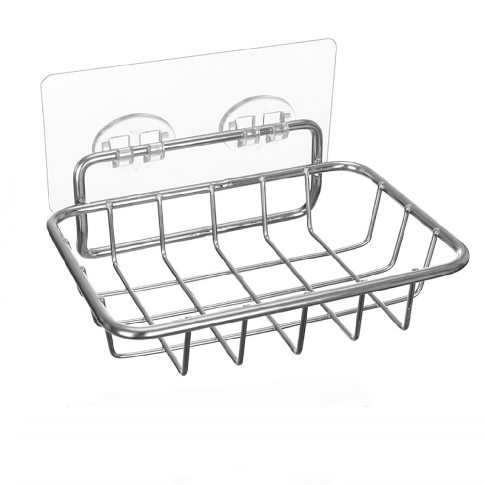 Soap Dish Holder with 4 Hooks Stainless Steel Black Adhesive for Shower, Bathroom