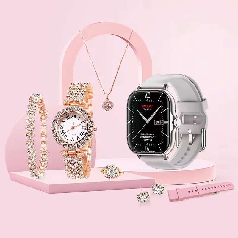 A58 Plus Smart Watch Jewelry Set for Women, Multifunctional Fitness Tracker with Quartz Watch, Necklace, Earrings, Ring & Bracelet, Waterproof Smartwatch with Call/Message Reminder, Ideal Daily Wear & Gift Set
