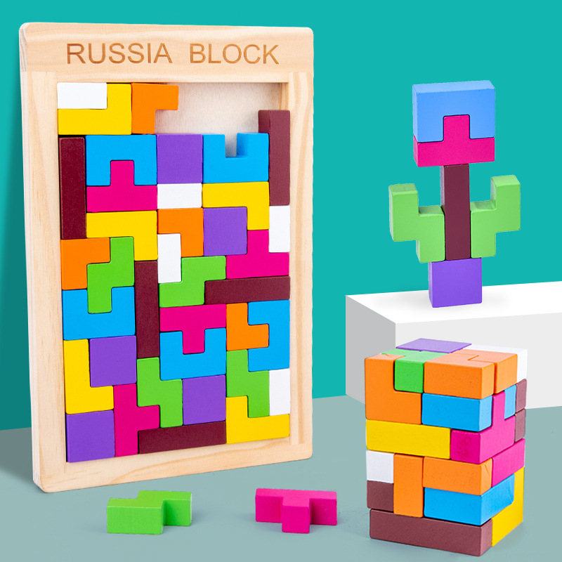 Color translucent Tetris puzzle board children's early education puzzle matching puzzle wooden block building block toys