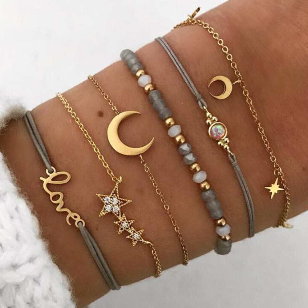 Fashion Bracelet Set Women's Retro Personality Simple Jewelry Evil Eye Hamsa Decor Bracelet Set Hand ornament 6 pieces for girls women