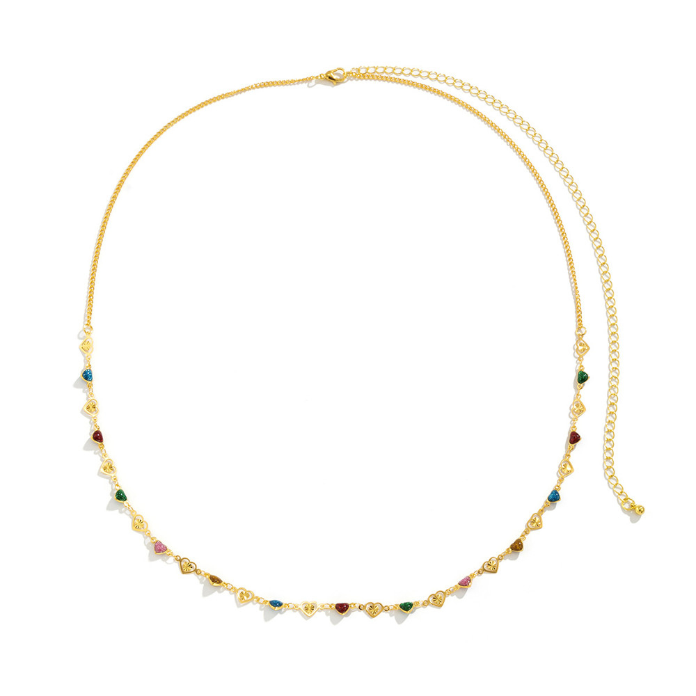 VEONAM Sexy Love Heart Waist Chain for Women Girl Minimalist Hollow out Colorful Heart Belly Chain Summer Beach Jewelry 2022Golden