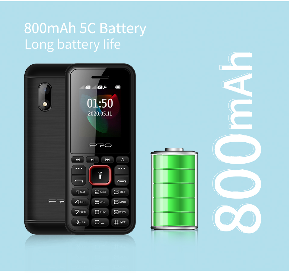 IPRO F184 1.77 Inch Multi Media Button Wireless FM 800mAh Battery Feature Bar Phone Mobile Phone Dual SIM Card  FM Torch  Cell Phone
