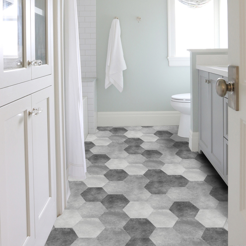 DB075 10 PCS Cement Black White Grey Bathroom Hexagonal Waterproof Wear-resistant Floor Stickers Art Diagonal Bathroom Decorative Sticker
