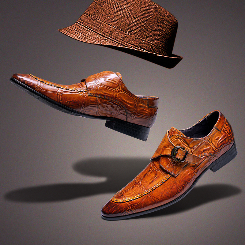 69501 Men's Slip on Crocodile Pattern Genuine Leather Dress Shoes Classic Handmade Calfskin Manufacturing