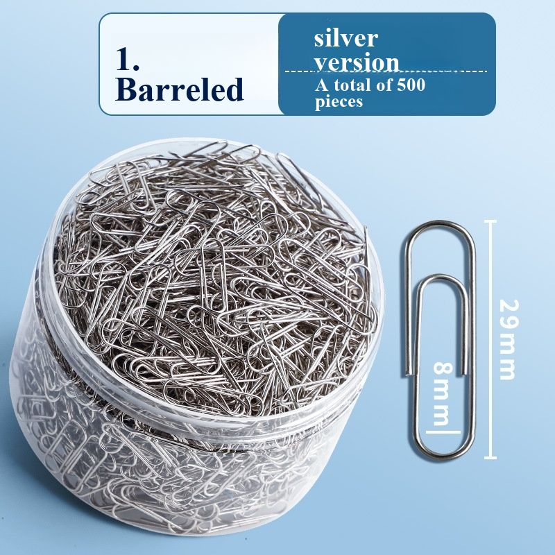 Colorful Coated Paper Clips Large Size Rustproof Metal Paperclips Bookmark Document Organizer with Storage Box Office School Stationery Supplies500 pieces of silver