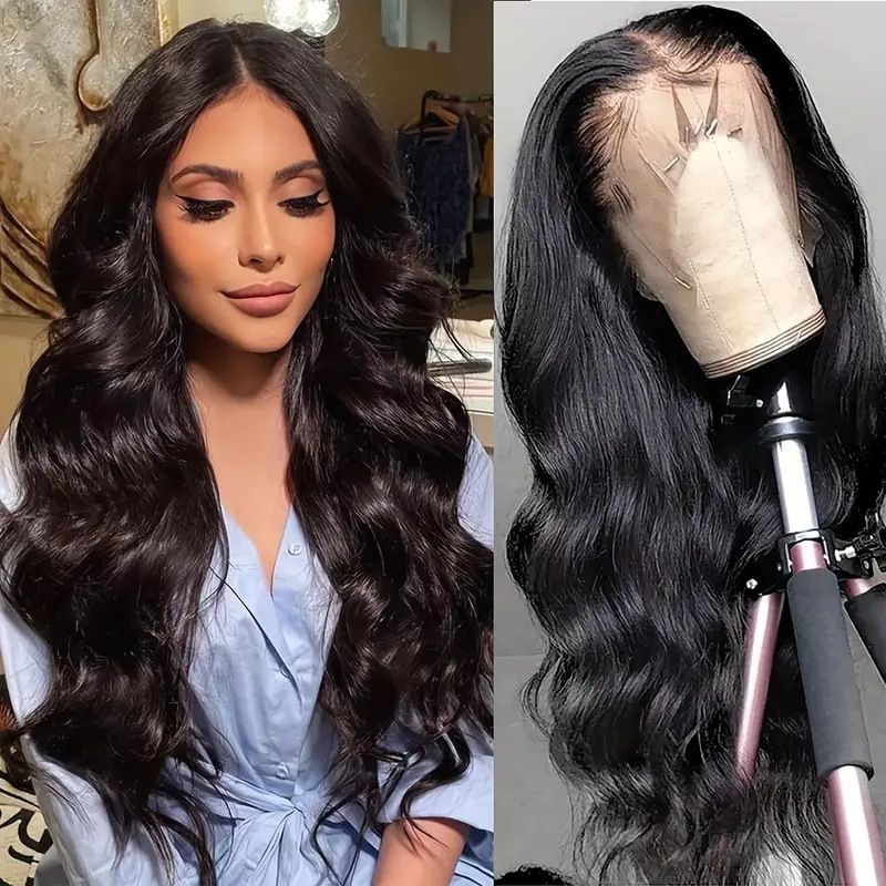 13x4 Lace Front Wig with Baby Hair Natural Hairline Middle Part Big Wave Long Curly Human Hair Wig Heat Resistant Synthetic Wigs for Women Daily Cosplay