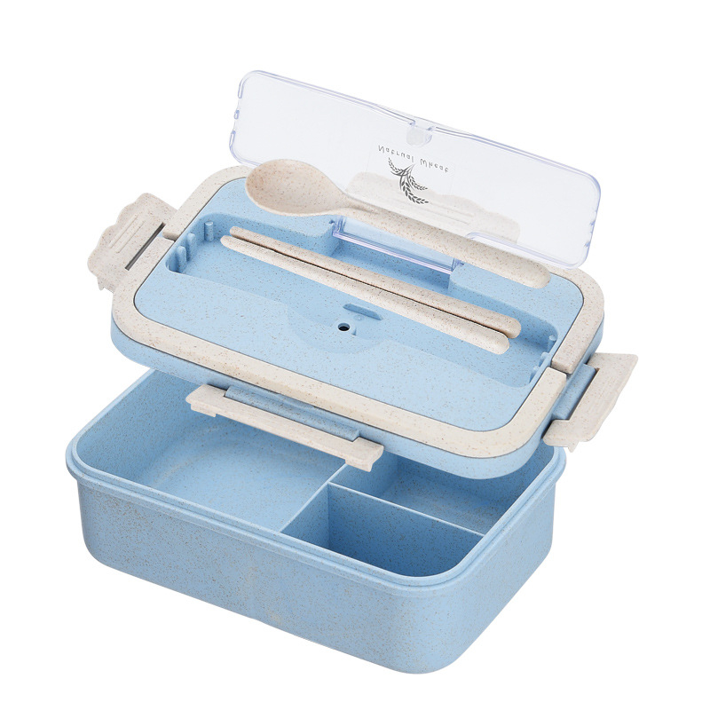 Microwave Bento Box, Wheat Straw 3-In-1 Compartment Japanese Lunch Box with Spoon and Fork, 2 Tier Stackable Lunch Containers for Kids and Adults